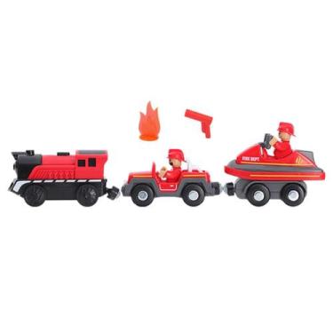 Imagem de Trem de Brinquedo Elétrico com Pista de Madeira - Locomotiva e Vagões 