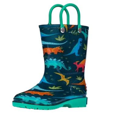 Imagem de Wildkin Kids Rain Boots for Big Kids Boys & Girls, 100% Water Proof Rain Boots for Kids with Easy Slip-On Handles, Features No-Slip Tread, Ideal for All Seasons, BPA-Free, Size 1 (Jurassic Dinosaurs)