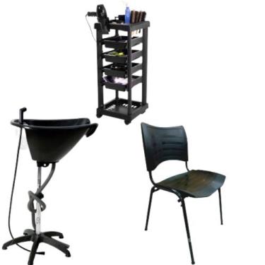 Imagem de kit salão Lavatório portátil + Cadeira Plástica + Carrinho - SD