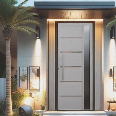 Imagem de Porta Pivotante Solara Alumínio com Visor Puxador Barra Chata 210 X 100 Lado Esquerdo Branco