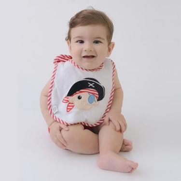 Imagem de Babador Atoalhado Pirata Bordado Impermeável Zip Toys