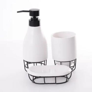 Imagem de Jogo Banheiro Lavabo 3 peças Cerâmica e Aramado Estilo Industrial.