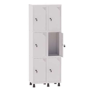 Imagem de Armário Guarda Volume Locker Roupeiro 2 Vãos 6 Portas Aço GRF502/6 Branco - Pandin