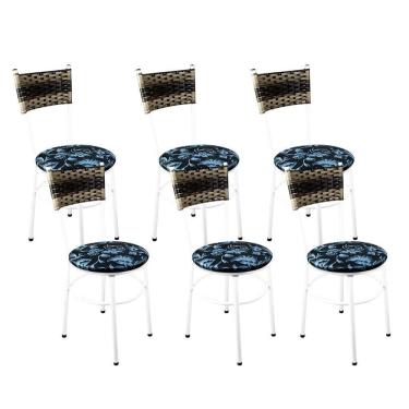 Imagem de 6 Cadeiras Brancas Para Cozinha Viena Cappuccino Premium Floral Preto