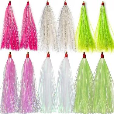 Imagem de Teasers de pesca Bucktail Teasers Saltwater Fishing Flounder Rigs Mylar Flash Teaser Trolling Skirt Isca para Linguado Bacalhau Robalo