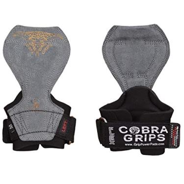 Imagem de Luvas de levantamento de peso modelo flexível 2018 da Cobra Grips com alças resistentes ganchos de levantamento de energia alternativos melhores para levantamentos de peso com suporte de pulso acolchoado para musculação, Gray Leather, Large