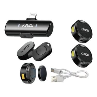 Imagem de Microfone Sem Fio Duplo Lapela Redondo Kaidi Profissional Tipo C, Pret