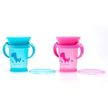 Imagem de Copo Bebê 360 Mágico Antivazamento Com Alça Azul/Rosa 300ml