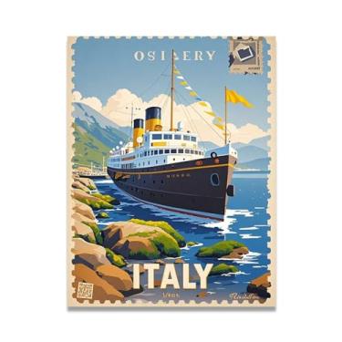 Imagem de Rústico Italian Harbor Steam Vintage Italian Steamship Impressão em tela - Carimbo de papel envelhecido 50 x 65 cm