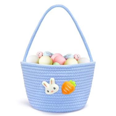 Imagem de Goodheim Cesta de Páscoa personalizada para crianças, decoração de coelhinho de pelúcia com alça, linda cesta de presente de Páscoa para meninos, meninas, primeira Páscoa do bebê, caça aos ovos de