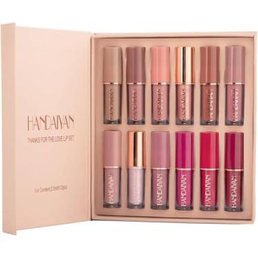 Imagem de Conjunto de Brilho Labial de 12 Cores Kit de Batom Líquido Longa Duração Conjunto de Brilho Labial À Prova D'Água com Caixa de Presente