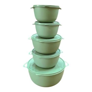 Imagem de Kit 5 Potes Plastico Redondos Bowl Livre Bpa 3 Tamanhos, Vasilha com Tampa (Verde)