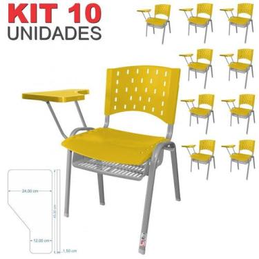 Imagem de Cadeira Universitária Plástica Amarela Com Porta Livros Base Prata 10 