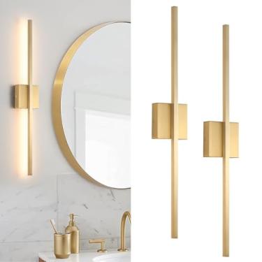Imagem de Lonrukat Conjunto De Dois Arandelas De Parede, Arandela De Parede Com Led E Fio Regulável, Arandela De Parede Dourada Para Banheiro, Sala De Estar, Quarto, Com Fio 3000K, 28 Polegadas (Pacote Com 2