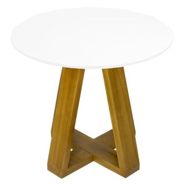 Imagem de Mesa De Centro Lary Tampo 52cm Redondo Base Madeira Pinus Decoração Sala (Branco)