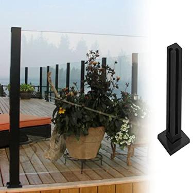 Imagem de Balaustradas postes de balaustrada com painéis de vidro temperado para corrimão de interior e exterior, poste de corrimão para escada com base quadrada, painéis pretos de cerca, pilar de concreto