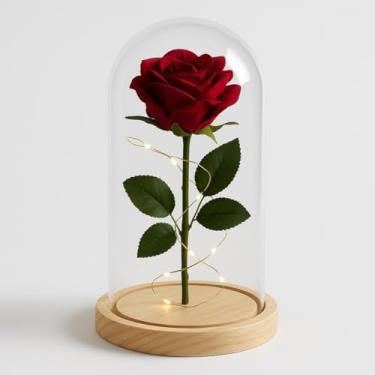 Imagem de Rosa Vermelha em Cúpula c/Led Flor Artificial Presente Para Mulheres Dias das Mães Presentes de Dia dos Namorados Presente Romântico