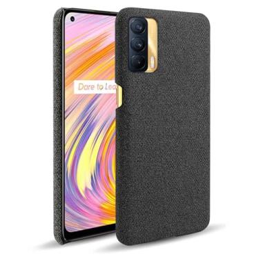 Imagem de Capa para OPPO Realme V15 5G,Capa desenhada em lona,Case Protetora Ultrafina com Empunhadura Macia,Design em Tecido Antichoque e Antiarranhões-Black