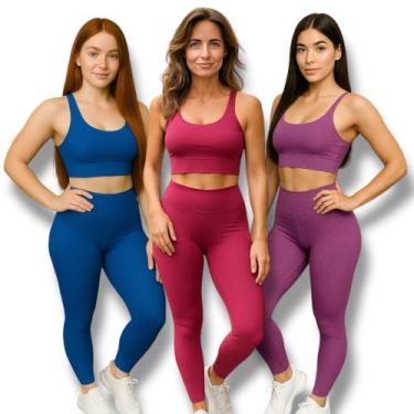 Imagem de Kit 3 Calças Legging BÁSICAS COLORIDAS Leg Fitness Academia Corrida Ci