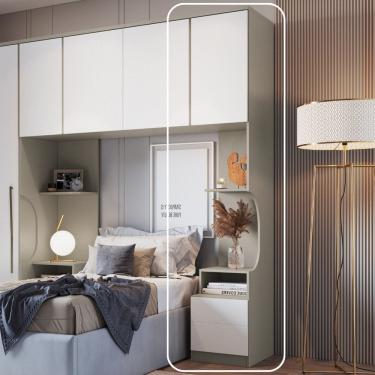 Imagem de Mesa de Cabeceira Modulada Reto 1 Porta 2 Gavetas Elegance Niquel/Blanc