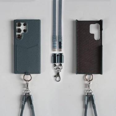 Imagem de Cabo de carregamento Cordão Estojo para Samsung Galaxy S24 Ultra S23 S22 S21FE S20 Note20 Alça transversal Slot para cartão, Azul marinho 6351, para Samsung Galaxy S23