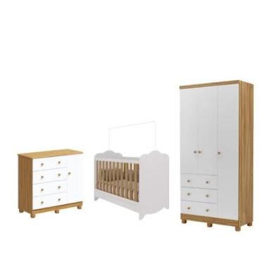 Imagem de Quarto Completo Bebe Moveis Peroba Dorabelly Clara Jr MDF 3, Branco Am