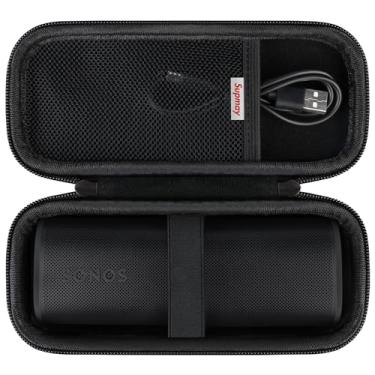 Imagem de Supmay Capa rígida para Sonos Roam 2/Sonos Roam alto-falante Bluetooth portátil, à prova d'água, capa de proteção de alto-falante portátil sem fio com bolso de malha para cabo USB-C, preta