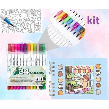 Imagem de kit Canetinhas touch ponta dupla 24 cores +livro de colorir - amilly