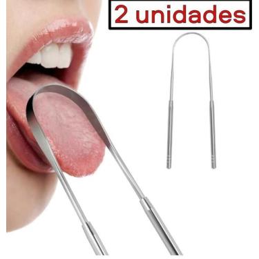 Imagem de kit 2 Limpador Raspador De Língua Em Aço Inox Para Higiene Bucal - LOJ