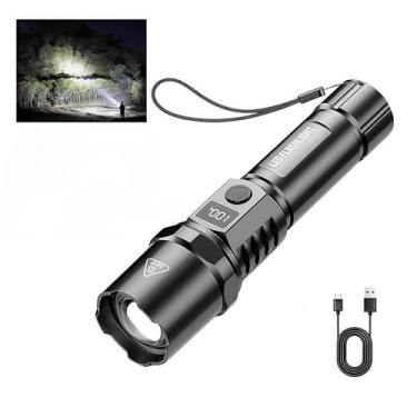 Imagem de Lanternas recarregáveis, lanterna tática de 1500L, lanterna LED de foco ajustável, 3 modos de iluminação, bateria de longa duração, impermeável IPX5, pequena lanterna brilhante para casa, cortes de