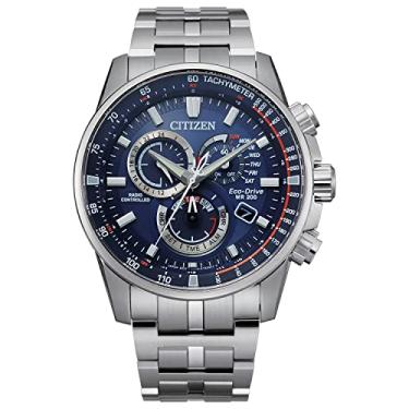 Imagem de Citizen Relógio masculino Eco-Drive Sport Luxury PCAT cronógrafo em aço inoxidável, mostrador azul (modelo: CB5880-54L), Prata, Moderno