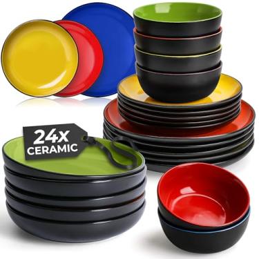 Imagem de MIAMIO – Serviço para 6 louças/conjunto de louça de grés – incluindo pratos, tigelas e canecas – seguro para micro-ondas e lava-louças – Coleção Le PaPillon (misto, 24 peças)