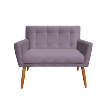 Imagem de Namoradeira Decorativa Onix Suede Rosê 2 Lugares Pés Madeira Mz Decor 