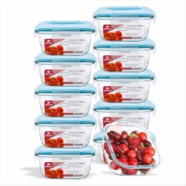 Imagem de " Kit 10 Potes de Vidro Herméticos 320 ml Quadrado Para Marmita Papinha Comida Fitnes Alimentos Pratico Com Travas Anti Vazamento BPA Free Resistente a Calor Frio Próprio Para Micro-Ondas e Forno "