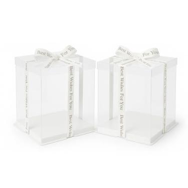 Imagem de Square Clear Cake Box13"x13"x14" - Transparent Cake Boxes with Ribbon - Clear Tall Cake Box - Clear Gift Boxes with Lid for Birthday Wedding Party and Holiday (2 Sets 13"L x 13"W x 14"H)