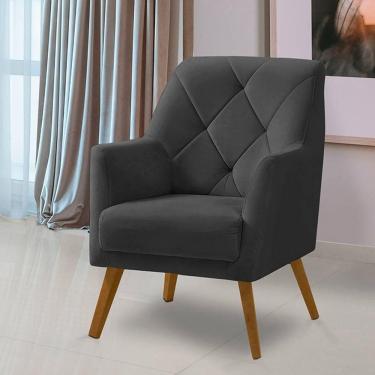 Imagem de Poltrona Decorativa Bordada Magali Veludo Cinza Grafite Lansofbr