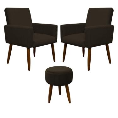 Imagem de Kit 2 Poltronas E Puff Sala E Quarto Nina Suede Herrero Cor:marrom Escuro