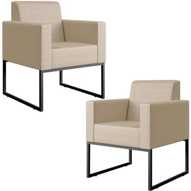 Imagem de Kit 02 Poltronas Base Fixa De Metal Facto Pérola Metalizado