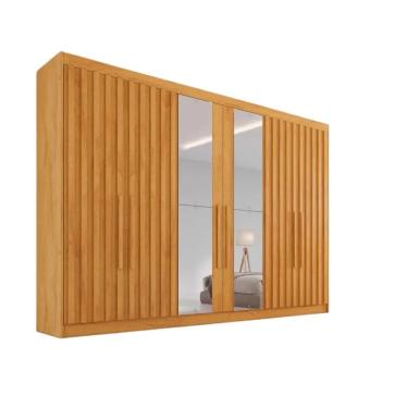 Imagem de Guarda Roupa Casal com Espelho 6 Portas 6 Gavetas Potente Ripado Peroba