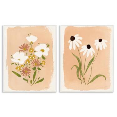 Imagem de Stupell Industries Conjunto de arte giclée emoldurado branco Wildflower & Daisy Treasures por Katrina Pete, 28 x 35 cm