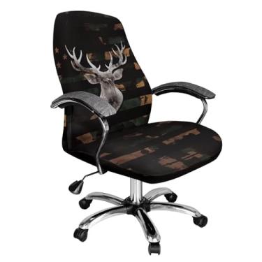 Imagem de Wanyint Capa de cadeira de escritório elástica para cadeira de computador de mesa removível chefe giratória capa protetora para cadeira de escritório com encosto alto, camuflagem de veado, caça