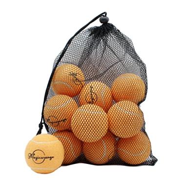 Imagem de Bolas de tênis, MagicorangePacote com 12 bolas de tênis de treinamento avançado, bolas de treino para cães de estimação, vêm com bolsa de malha para facilitar o transporte, boa para bola de treinamento iniciante (laranja)