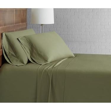 Imagem de CANNON Conjunto de lençóis de percal sólido 200 fios verde 100% algodão, 3 peças, tema de cor sólida, roupa de cama para adultos, certificado Oeko-TEX