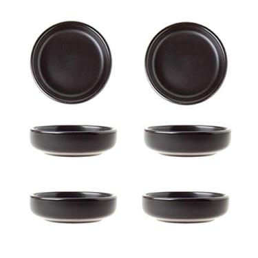 Imagem de Prato de mergulho de soja de cerâmica fosca, prato de molho de porcelana multiuso mini tigela de tempero lateral tigela de sushi soja para mergulhar tigelas de estilo simples conjunto de 6 preto