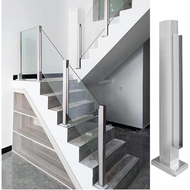 Imagem de Postes De Corrimão De Vidro Para Escadas Internas, Postes De Balaustradas De Deck De Aço Inoxidável Para Guarda-corpos De Varanda Gazebo Escada Externa, Com Fend, End Post, 85cm/33.5in