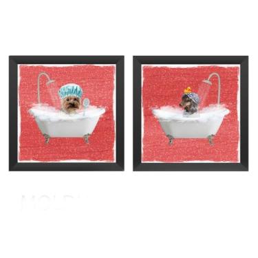 Imagem de kit 2 quadros - banheiro, toalete, lavabo - PETS molduras em madeira, sem vidros - escolha sua opção. (kit 9, Pretas)