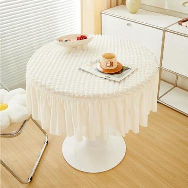Imagem de Round Tablecloth with Skirt, Stretchy Fitted Table Covers Wrinkle Resistant Polyester Table Cover with Pleated Ruffle Skirt for Party, Wedding and Banquet Decoration(White,80cm(31in))