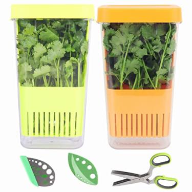 Imagem de LUVCOSY Conjunto Herb Keeper: Pacote Com 2 Unidades De Protetores + 1 Tesoura Descascadores, Organizador Geladeira, Recipiente Para Coentro, Hortelã E Aspargos, Mantém As Ervas Frescas 3 Vezes Mais