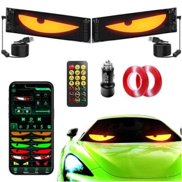 Imagem de Sachie Devil's Eye Pacote com 2: Tela de para-brisa LED programável de 35,56 cm x 10,9 cm para sedans, SUVs e caminhões médios - Painel de matriz LED alimentado por USB, controle remoto/aplicativo