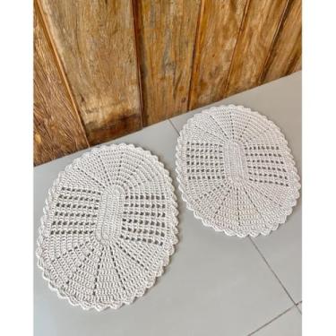 Imagem de Kit 2 Tapetes Oval P 55cm x 40cm Colorido Crochê Artesanal (Cru)